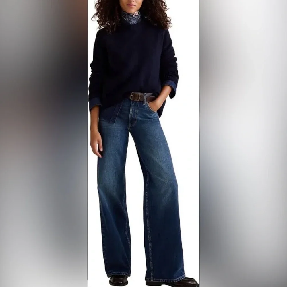 VINTAGE Y2K BANANA REPUBLIC LOW RISE FLAP POCKET 'CLASSIC WIDE-LEG' TROUSERS - Picture 1 of 7
